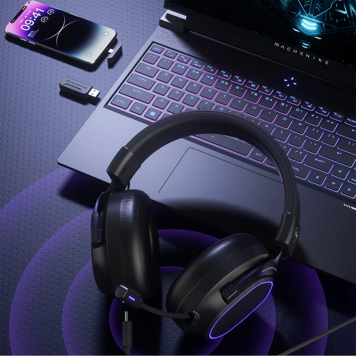 Machenike GX30PRO Безжични геймърски слушалки с над ушите - Черни
