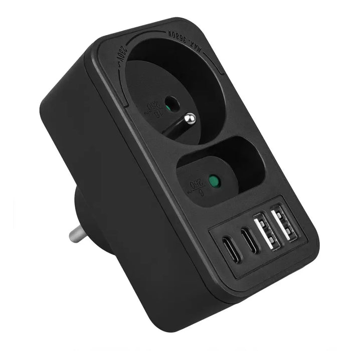 Maclean токов контакт x2 + 4xUSB разклонител с 2 гнезда