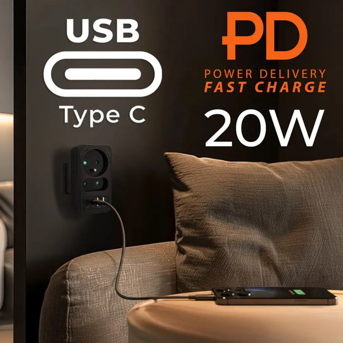 Maclean токов контакт x2 + 4xUSB разклонител с 2 гнезда