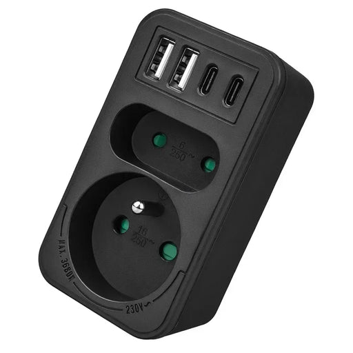 Maclean токов контакт x2 + 4xUSB разклонител с 2 гнезда