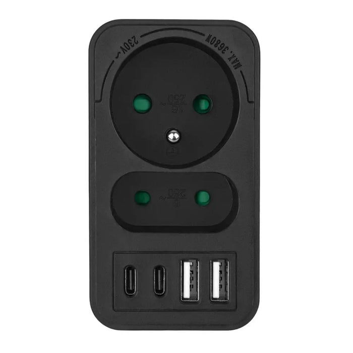 Maclean токов контакт x2 + 4xUSB разклонител с 2 гнезда