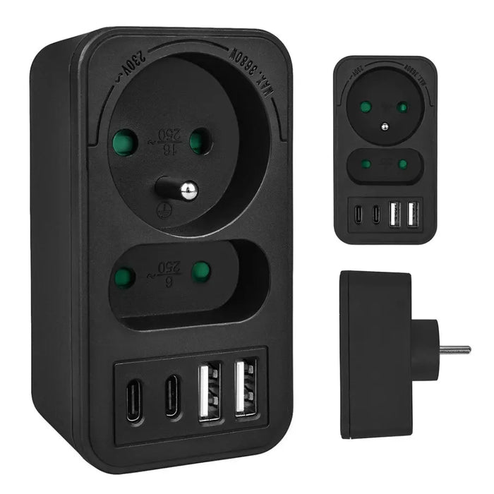 Maclean токов контакт x2 + 4xUSB разклонител с 2 гнезда