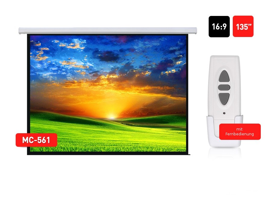 Maclean MC-561 електрически проекционен екран 135" 300x168см 16:9 със стенен контрол и дистанционно управление