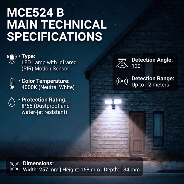 LED стенна лампа Maclean, с PIR сензор, 20W, 1500lm, IP65, неутрално бяла 4000K, черна, MCE524 B