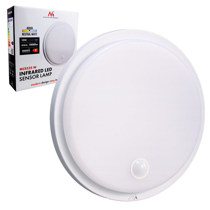 LED лампа Maclean със сензор за движение, PIR сензор, бяла, 10W, IP65, 1000lm, неутрален цвят, MCE525 W