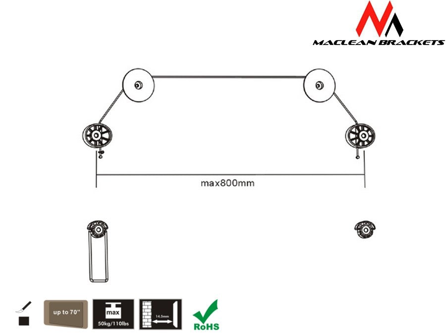Maclean MC-557 Ултра тънък държач за стенен монтаж на телевизор с LED дисплей 37-70"