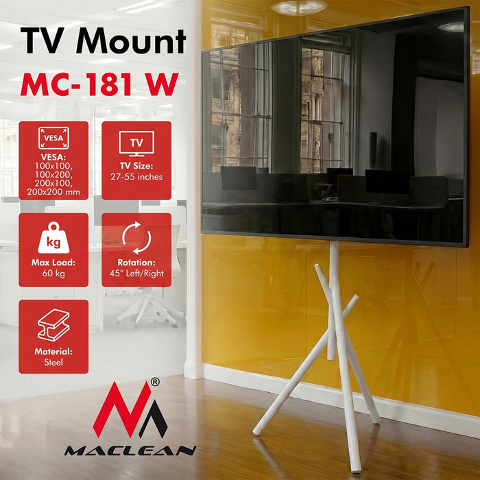 Maclean стойка/монтировка за телевизор, 27–55", макс. VESA 200x200, макс. 60 кг, MC-181 W