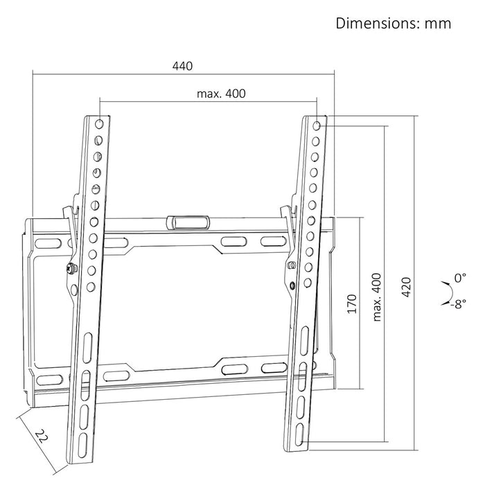 Стойка за телевизор Maclean, макс. VESA 400x400, 32-75", до 45 кг, черна, регулиране на наклона 0°–8°, MC-187
