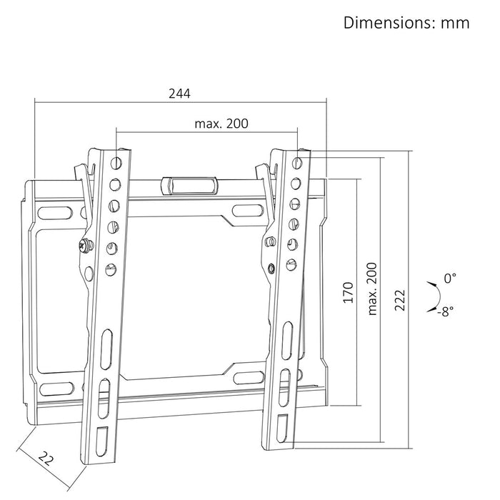 Стойка за телевизор Maclean, макс. VESA 200x200, 13-43", до 45 кг, черна, регулиране на наклона 0°–8°, MC-186