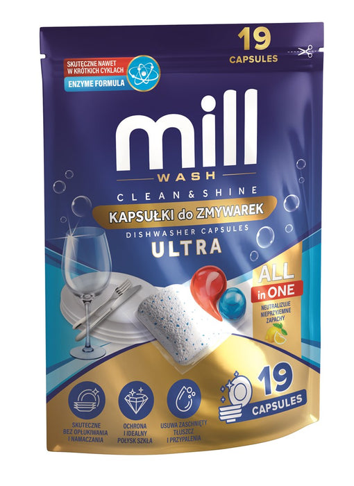Капсули за съдомиялна машина MILL CLEAN&SHINE Ultra, 19 капсули, 3K.D