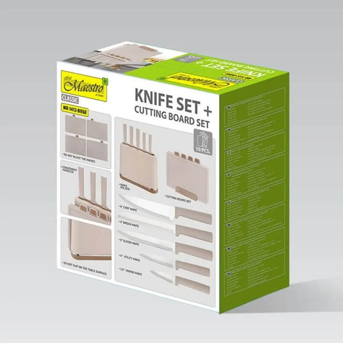 Maestro MR-1412-BEIGE Комплект ножове с блок + комплект
