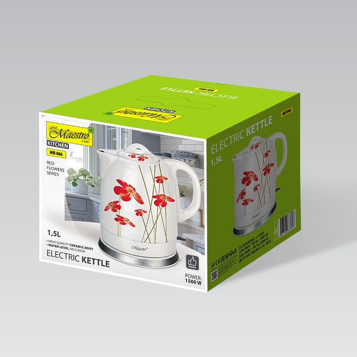 Feel-Maestro MR-066-RED FLOWERS електрическа кана 1.5 L 1200 W Червена, Бяла