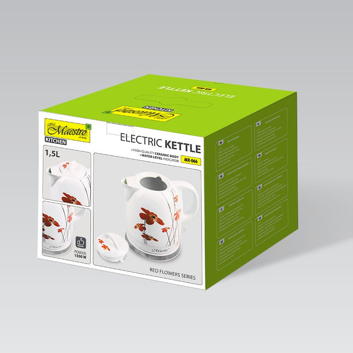 Feel-Maestro MR-066-RED FLOWERS електрическа кана 1.5 L 1200 W Червена, Бяла