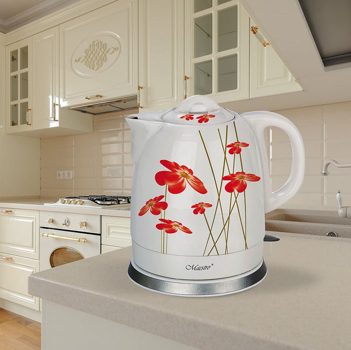 Feel-Maestro MR-066-RED FLOWERS електрическа кана 1.5 L 1200 W Червена, Бяла