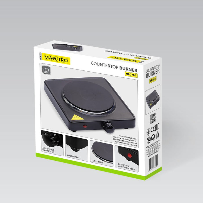 Котлон Maestro MR-771-1 1000W Черен Плот Запечатана плоча 1 зона(и)