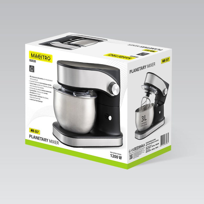 Feel-Maestro MR-557 Планетарен миксер с 3 л купа, 1200 W Черен