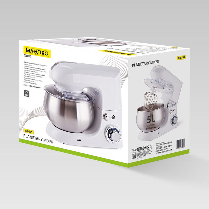 Планетарно миксер MAESTRO MR-559 с купа 5.0л, 2000W, бял