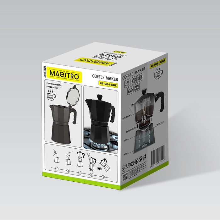 Кафе машина за 3 чаши MAESTRO MR-1666-3-BLACK Черна