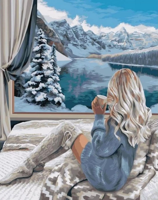 Диамантен гоблен MagicArt - Зимен уют, 30 х 40 cm, с кръгли мъниста + AB