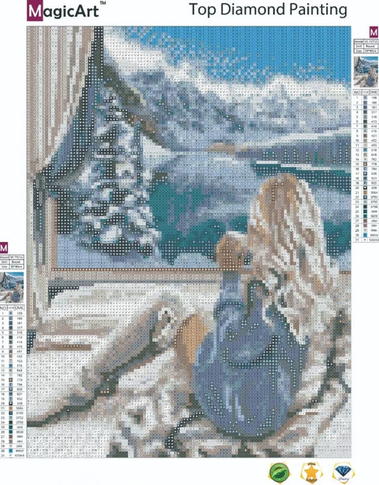 Диамантен гоблен MagicArt - Зимен уют, 30 х 40 cm, с кръгли мъниста + AB