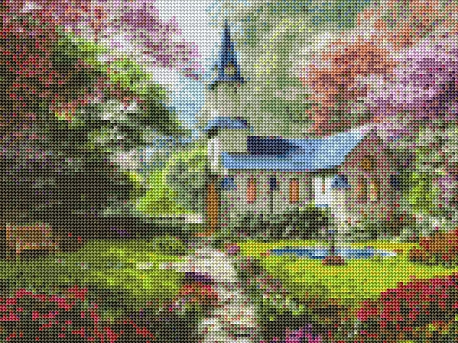 Диамантен гоблен MagicArt: Premium - Цъфтящата градина, 30 х 40 cm, с кръгли мъниста + AB