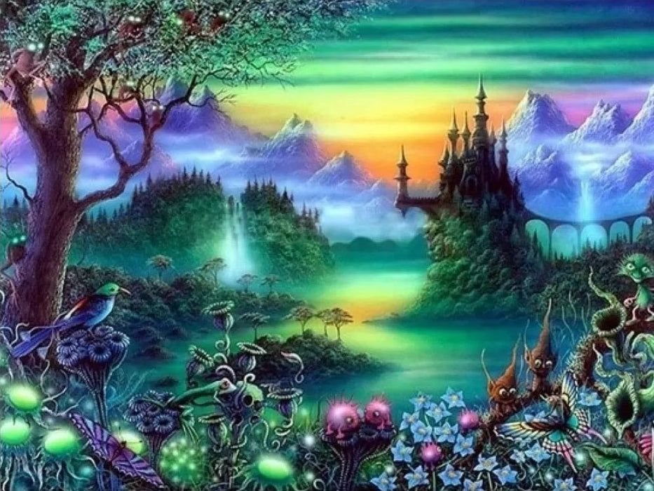 Диамантен гоблен MagicArt Premum - Вълшебно кралство, 30 х 40 cm, с кръгли мъниста + AB