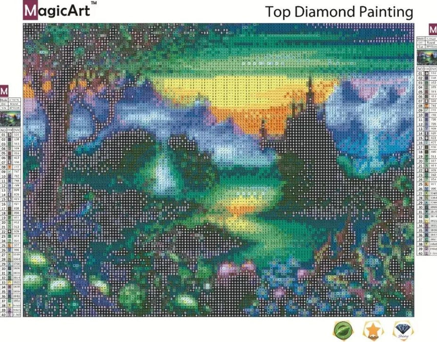 Диамантен гоблен MagicArt Premum - Вълшебно кралство, 30 х 40 cm, с кръгли мъниста + AB