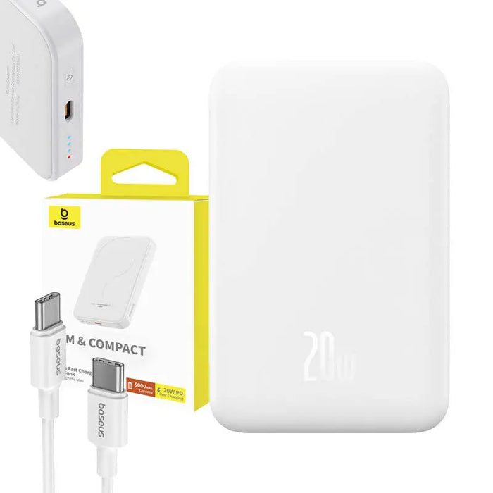 Магнитна мини преносима батерия Baseus 5000mAh 20W бяла