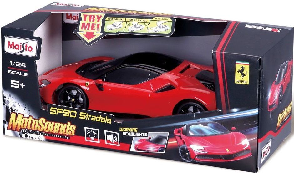 Детска играчка Maisto Motosounds - Кола Ferrari SF90 Stradale 1:24, червена