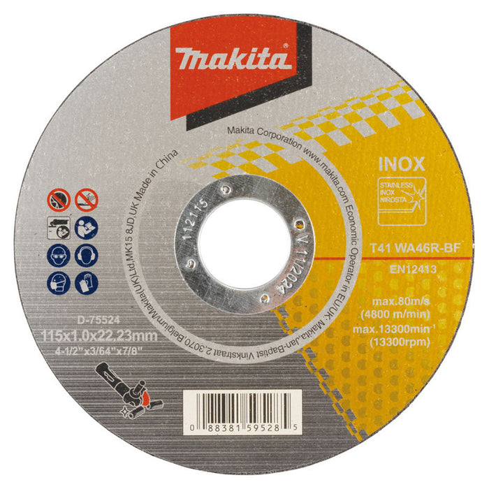 ДИСК ЗА РЯЗАНЕ НА МЕТАЛ И INOX MAKITA 115x1x22.23