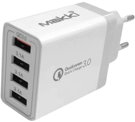 Зарядно устройство Makki - QC48W4 FC, USB-A, 30W, бяло