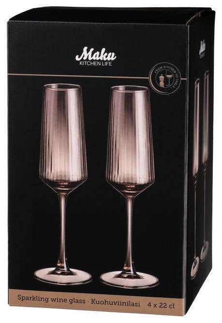 Чаши за шампанско Maku - Оребрени, 4 броя, 220 ml
