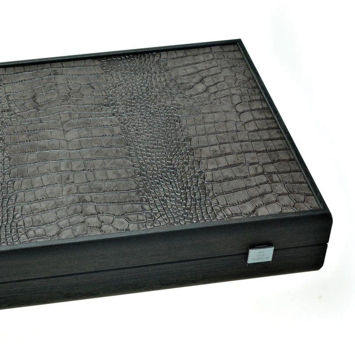 Табла за игра Manopoulos - Premium Handcrafted Leather Crocodile Tote, Dark Grey, 48 х 30 cm