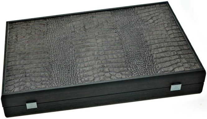 Табла за игра Manopoulos - Premium Handcrafted Leather Crocodile Tote, Dark Grey, 48 х 30 cm