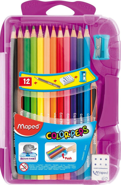 Цветни моливи Maped Color Peps - 12 цвята, лилава кутия