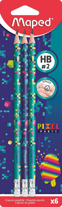 Комплект моливи Maped Pixel Party - HB, с гумичка, 6 броя