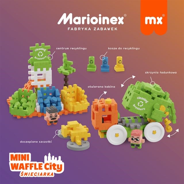 Marioinex Мини вафлени строителни блокчета – Град: Камион за събиране на боклук, 148 части