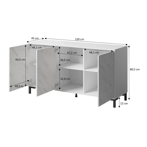 MARMO 3D скрин 150x45x80,5 см черен мат/черен мрамор