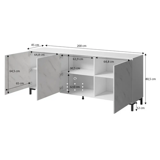 MARMO 3D скрин 200x45x80,5 см бял мат/мраморно бял