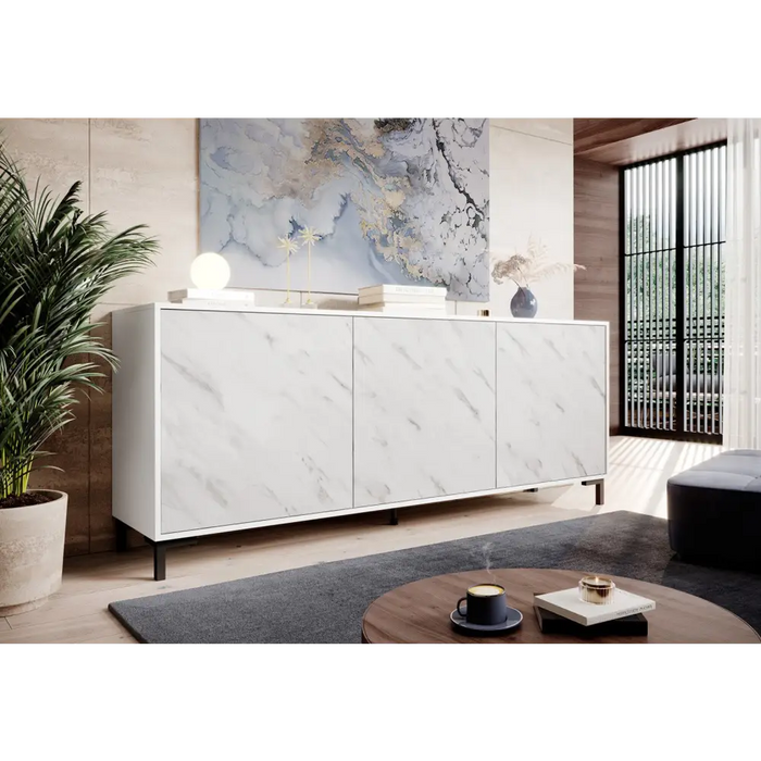 MARMO 3D скрин 200x45x80,5 см бял мат/мраморно бял