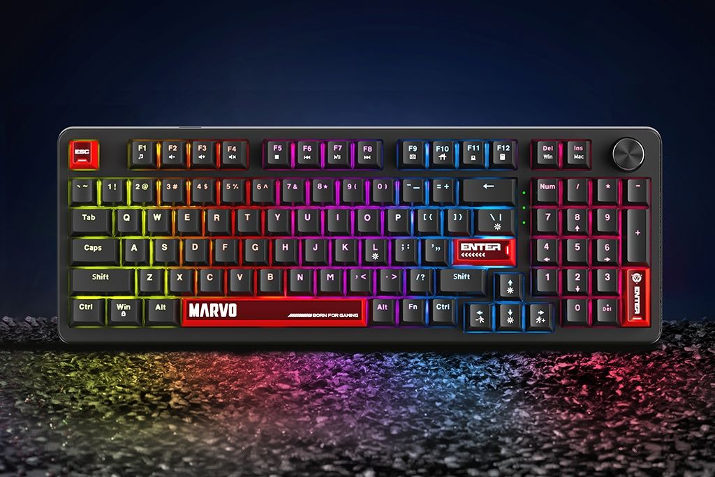 Механична клавиатура Marvo - Arma 98 KG937, TNT Peach Linear, 98%, RGB, черна