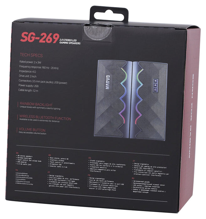 Тонколони Marvo - SG-269, 2.0, 6W, Bluetooth, RGB, черни