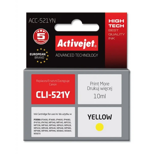 Мастило Activejet ACC-521YN (заместител за Canon CLI-521Y;