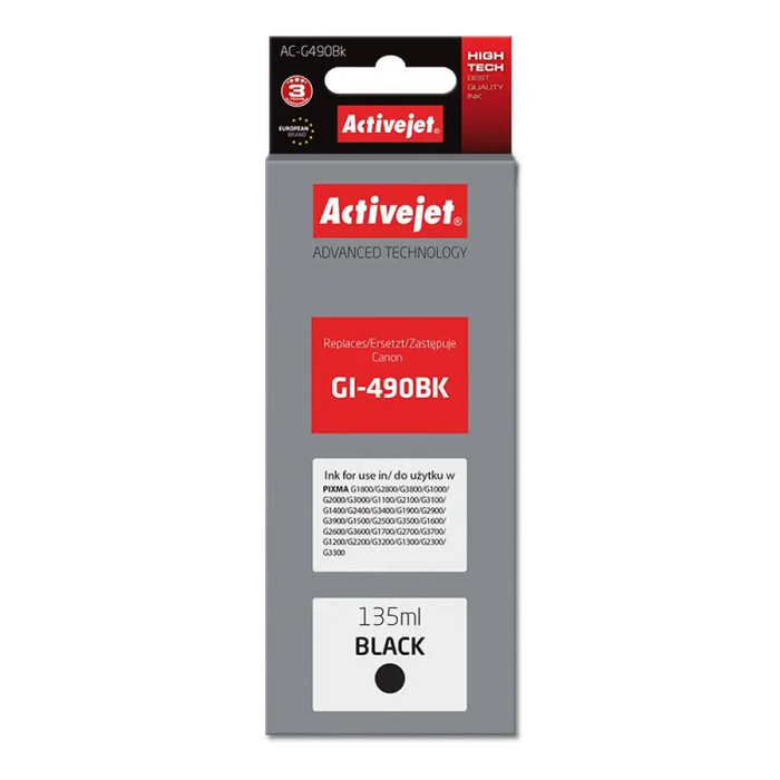 Мастило Activejet AC-G490Bk (заместител за Canon GI-490BK;