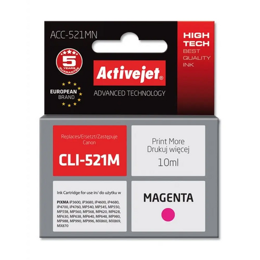 Мастило Activejet ACC-521MN (заместител за Canon CLI-521M;
