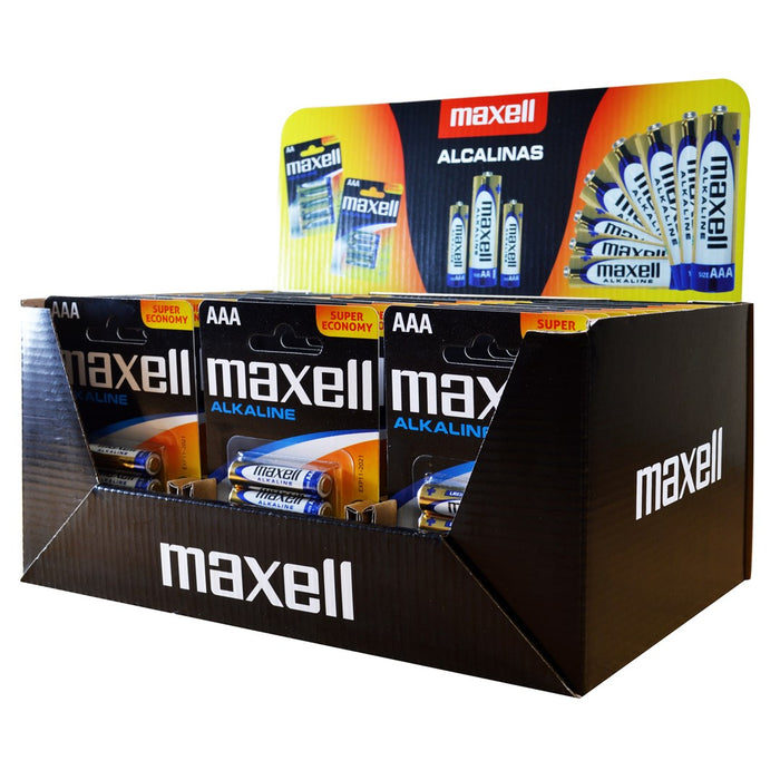 Дисплей с 4 алкални батерии Maxell LR03 AAA (30 блистера/120 батерии)
