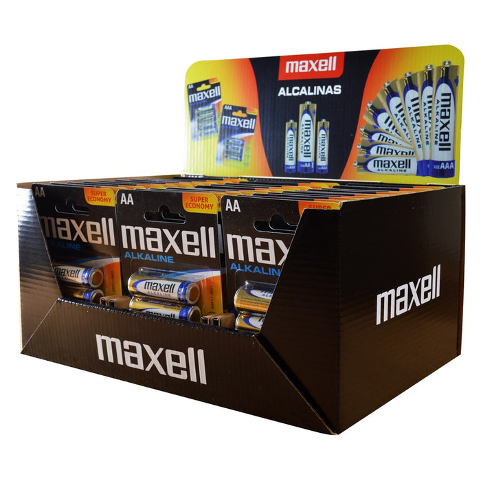 Дисплей с 4 алкални батерии Maxell LR6 AA (30 блистера/120 батерии)