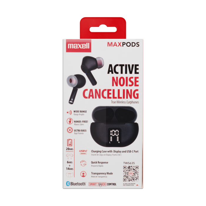 Блутут безжични  слушалки тапи MAXPODS active noise cancelling black  MAXELL Truewireless