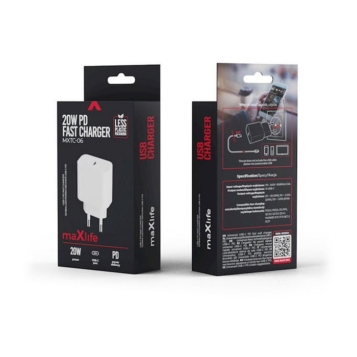 ЗАРЯДНО 220V MAXLIFE 20W PD USB-C