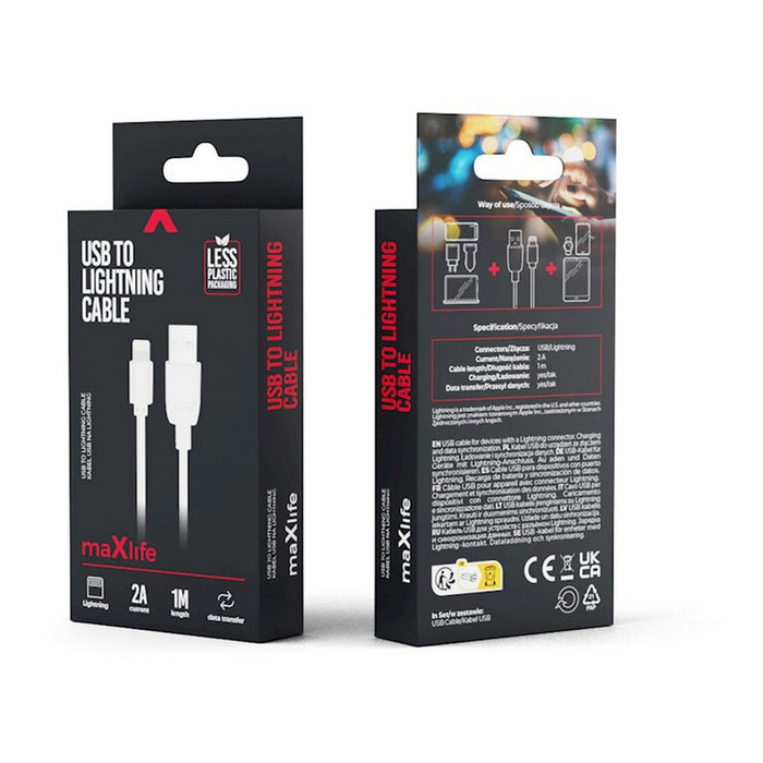КАБЕЛ MAXLIFE USB-LIGHTNING 1M WHITE